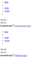Unformatted, white, ugly list. Sorry, <li>. The player, pretheming. The pause and unmute buttons are hidden; others are entries in a plain list.